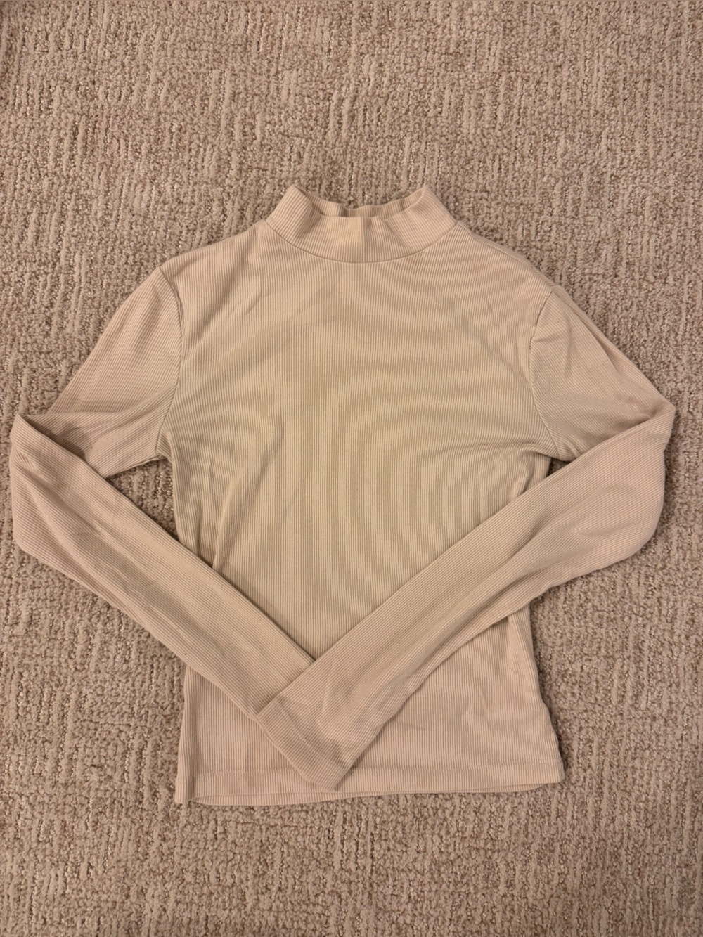 Double Zero Ribbed Mock Neck Long Sleeve Top - Cream Tan